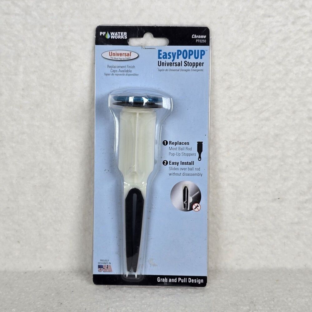 NEW PF WaterWorks PF0250 Chrome Plastic Push Pop-Up Drain Stopper